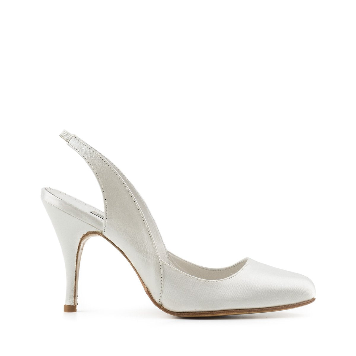 Paoul Lucrezia Ladies Ivory Satin Closed Toe Bridal and Social Dance Shoe with Stiletto Heel and Hard Leather Sole