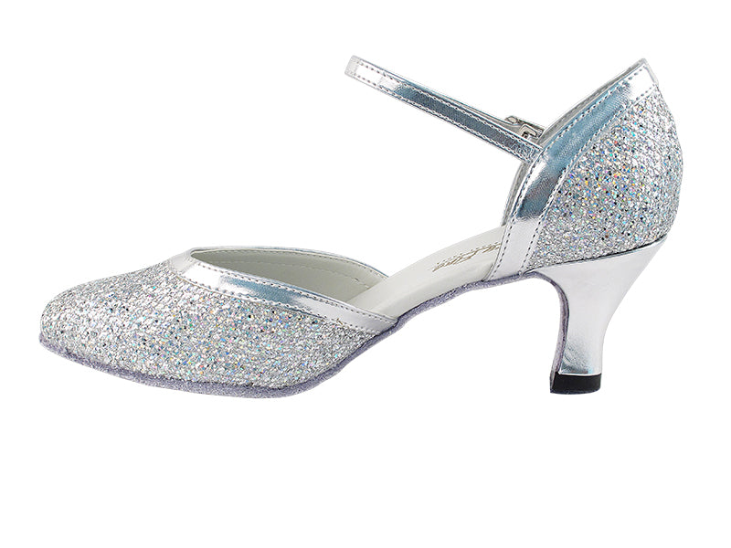 Very Fine 9621X Silver Sparklenet and Silver Trim Ladies Ballroom Dance Shoe with 2.5" Heel