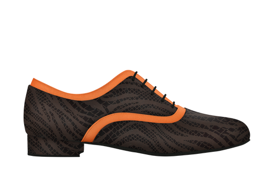 Dance Naturals 129 Casanova Men's Ballroom Shoe Available in Black Print/Orange Suede or Black Leather/Zebra Print