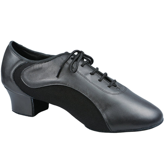 Dance America Aspen Men's Black Leather and Lycra Canvas Latin Dance Shoe with Split Sole