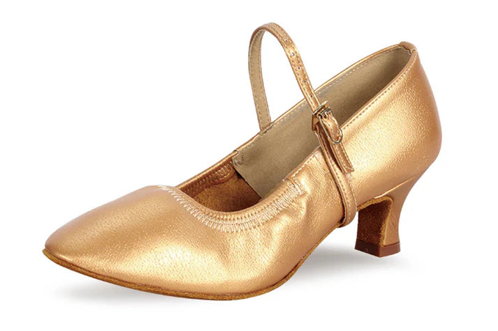BD Dance 125_SALE Ladies Ballroom Dance Shoe in Beige, Black or Fresh Tan Leather with Elasticized Throat