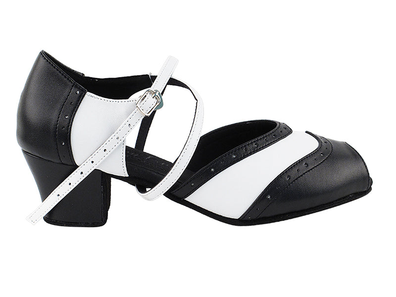 Very Fine C6035 Black and White Ladies Practice Dance Shoe with Cuban Heel