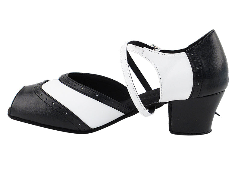 Very Fine C6035 Black and White Ladies Practice Dance Shoe with Cuban Heel