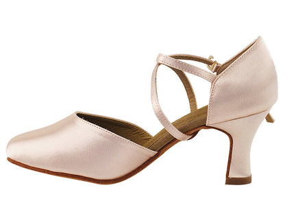 Very Fine 9691_SALE Flesh Satin Ladies Smooth Ballroom Dance Shoe with Crossed Strap