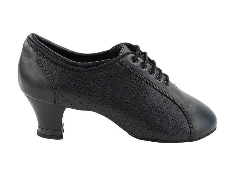 Very Fine CD1119B Black Perforated Leather Ladies Practice Dance Shoe with Cuban Heel
