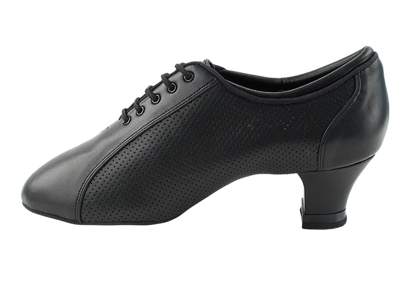 Very Fine CD1119B Black Perforated Leather Ladies Practice Dance Shoe with Cuban Heel