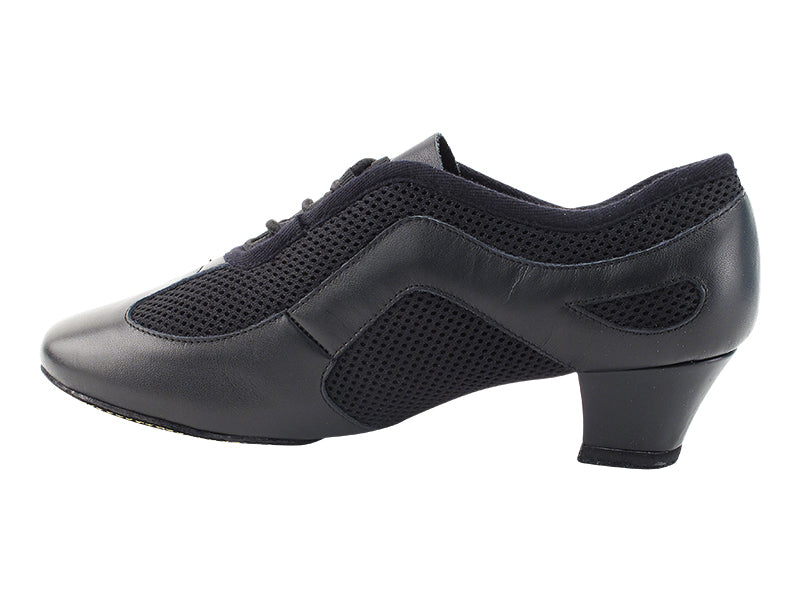 Very Fine Split Sole Black Leather and Breathable Mesh Ladies Practice Dance Shoe 702 In Stock