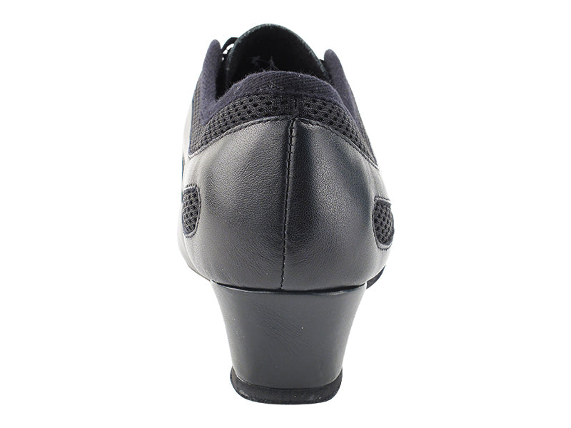 Very Fine Split Sole Black Leather and Breathable Mesh Ladies Practice Dance Shoe 702 In Stock