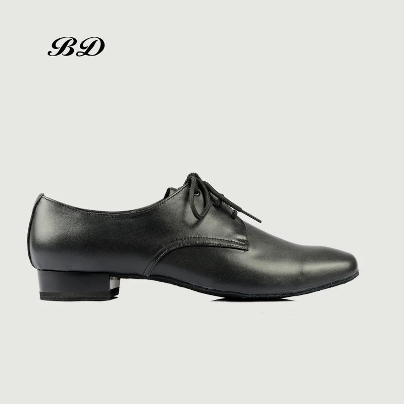 Black Leather Men's Ballroom Dance Shoe with Short Ballroom Heel BD 304
