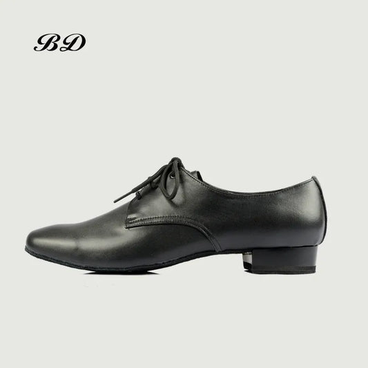 Black Leather Men's Ballroom Dance Shoe with Short Ballroom Heel BD 304