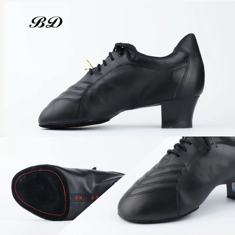 Men's Latin or Rhythm Dance Shoes in Genuine Leather with Chevron Accents.  BD 442