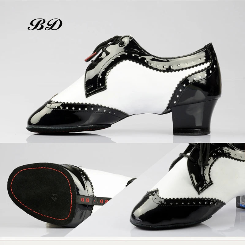 Men's White and Black Wing Tip Latin/Rhythm or Swing Shoes made in Patent Leather with 1.5" Heel BD 441