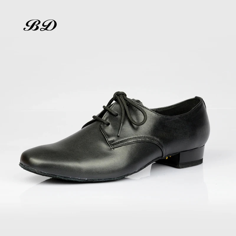 Black Leather Men's Ballroom Dance Shoe with Short Ballroom Heel BD 304