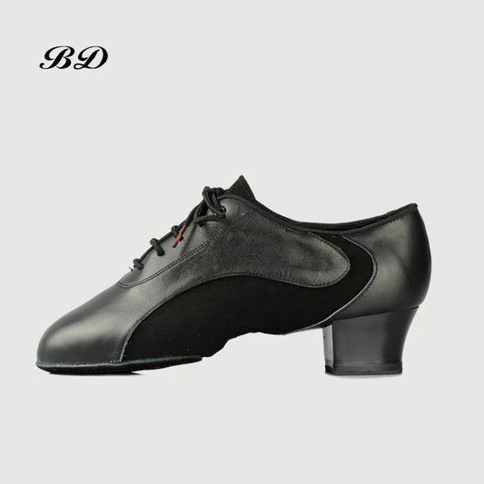 Men's Leather and Elasticized Lycra Latin or Rhythm Shoes with Split Sole and 1.5 inch Block Heel BD 454