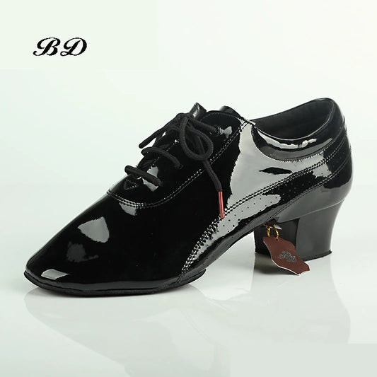 Men's Latin/Rhythm Dance Shoes with Split Sole and 1.5 inch Latin Heel in Patent Leather or Cowhide BD 424