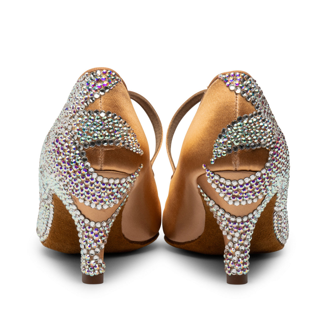 International Dance Shoes IDS Peach Satin ICS RoundToe SingleStrap by Lauren Covered in Preciosa Crystals