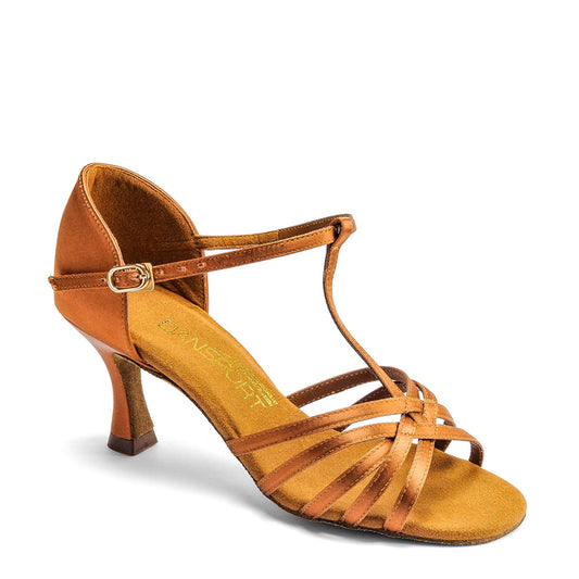 International Dance Shoes IDS Dansport L3005 Tan Satin Ladies Latin Dance Shoe L3005