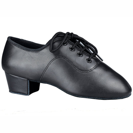 Dance America Mason Children's Black Leather Latin Dance Shoe with Low Cuban Heel