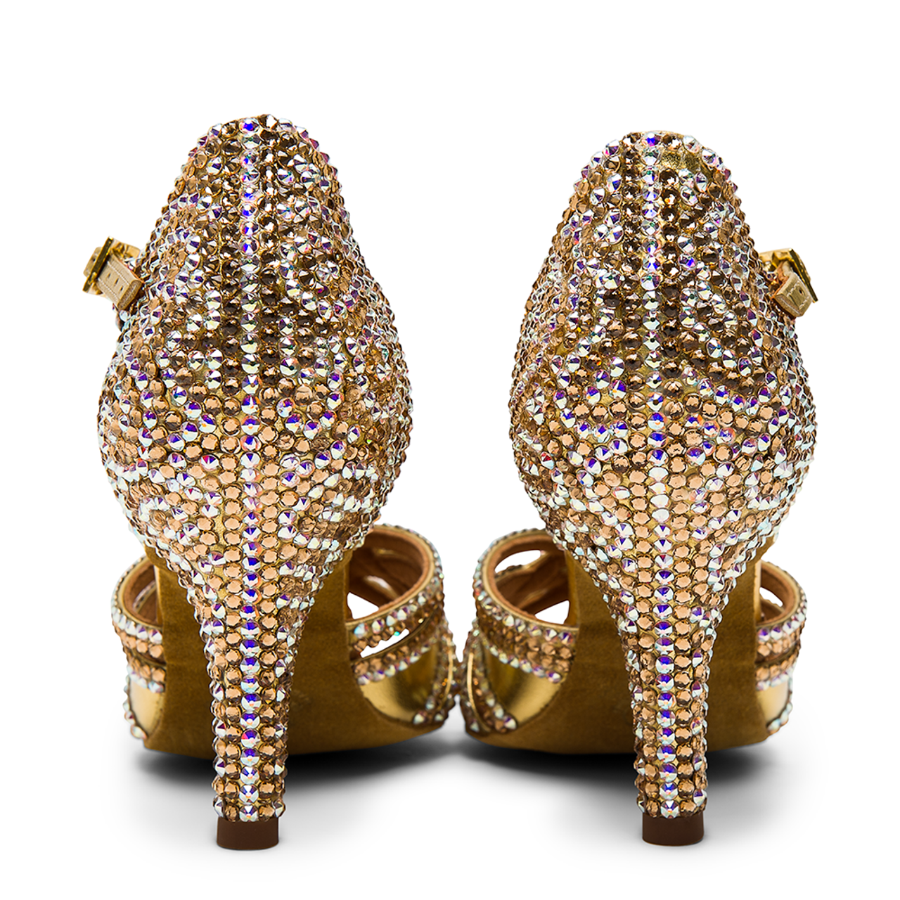 International Dance Shoes IDS Gold Mia T-Bar by Lauren Latin Shoe Covered in Preciosa Crystals