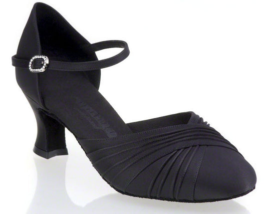 Dancefeel Black or Tan Satin Smooth Ballroom Shoe with Rounded Toe and Flared Heel R346_SALE