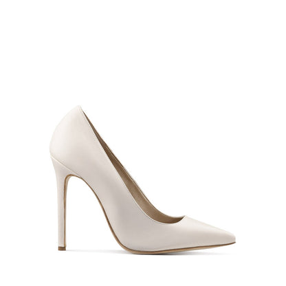 Paoul Regina ladies butter leather pointed toe bridal and social dance shoe with hard leather velvet effect sole, side view.