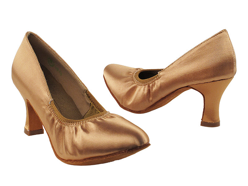 Very Fine S9107 Elasticized Tan Satin Ladies Ballroom Dance Shoe