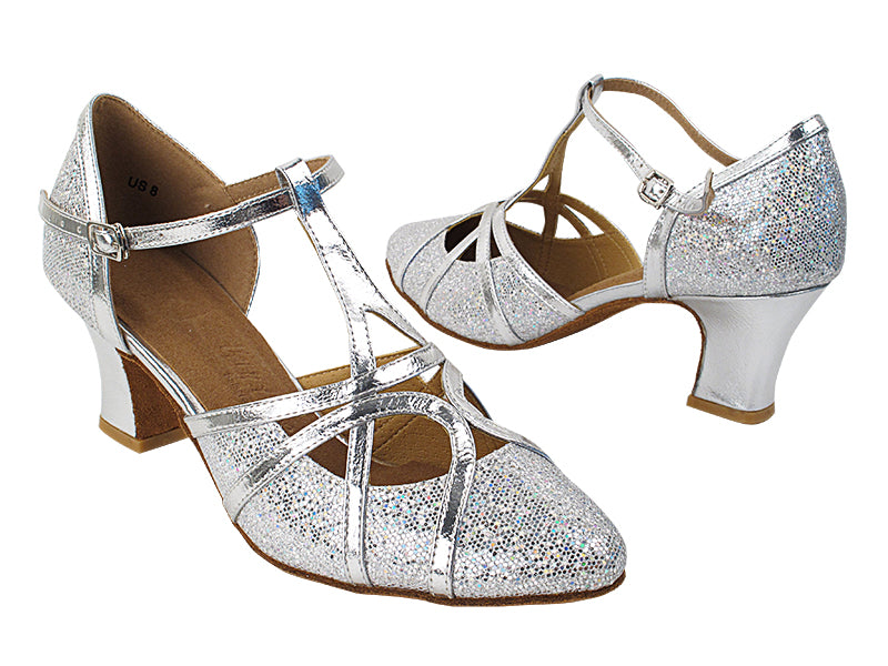 Very Fine SERA3541 Ballroom Dance Shoe with Cuban Heel and Unique Strap Design Available in Gold and Silver