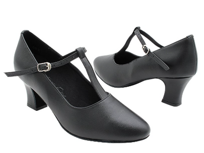 Very Fine Ballroom and Character Shoes with T-Strap 1682 in black. Designed for comfort and stability with a mid-heel and adjustable buckle closure.