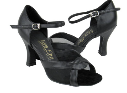 Elegant black Very Fine Ladies Dance Shoes 1675 with suede sole and cushioned insole. Designed for comfort and flexibility with quick-release buckle.