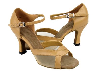 Tan satin Very Fine Ladies Dance Shoes 1675 with suede sole and cushioned insole. Features breathable mesh and quick-release buckle for a secure fit.