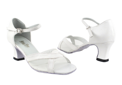 White satin Very Fine Ladies Dance Shoes 1675 with suede sole and cushioned insole. Designed for comfort and flexibility with quick-release buckle.