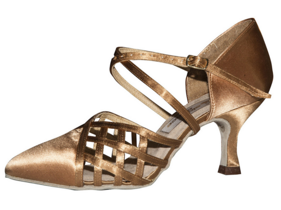 Aida Veronika 031E Tan Satin Smooth Ballroom Shoe with 2.5" Flared Hee