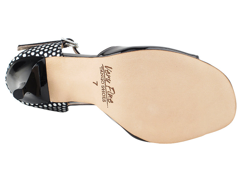 Very Fine VFTango 001 Black Patent & Silver Polka Dot Ladies Tango Shoes with Single Strap
