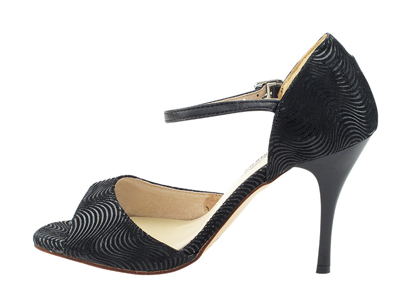 Very Fine VFTango 001 Black Wave Ladies Tango Shoes with Single Strap
