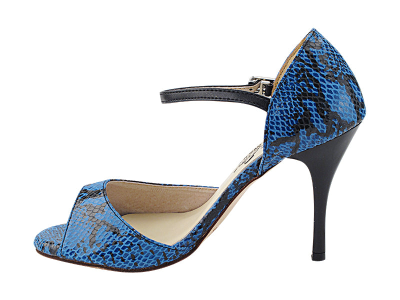Very Fine VFTango 001 Blue & Black Snake Ladies Tango Shoes with Single Strap