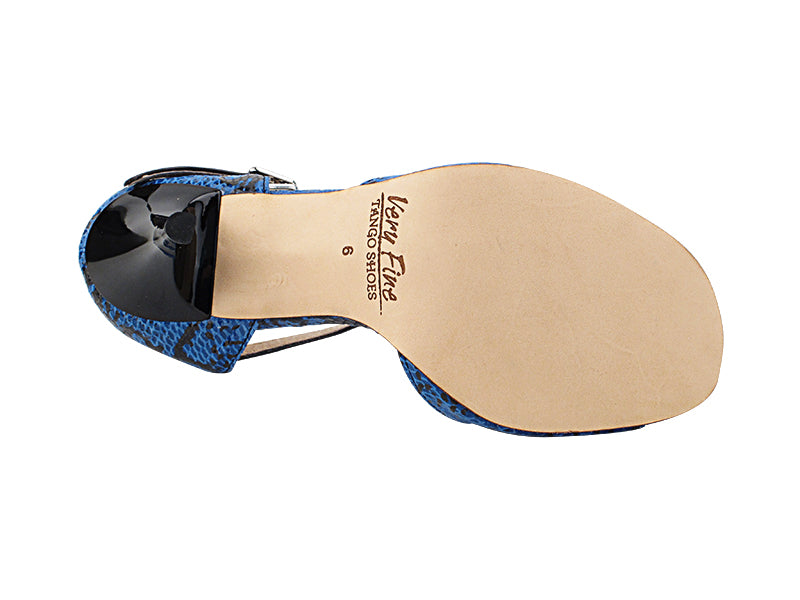 Very Fine VFTango 001 Blue & Black Snake Ladies Tango Shoes with Single Strap