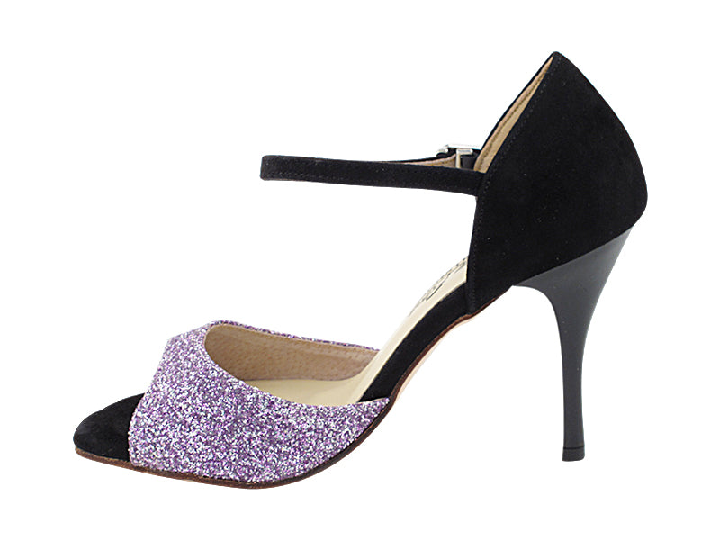 Very Fine VFTango 001 Lavender Stardust & Black Suede Ladies Tango Shoes with Single Strap