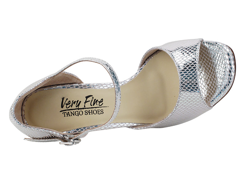 Very Fine VFTango 001 Snake Silver Satin Ladies Tango Shoes with Single Strap