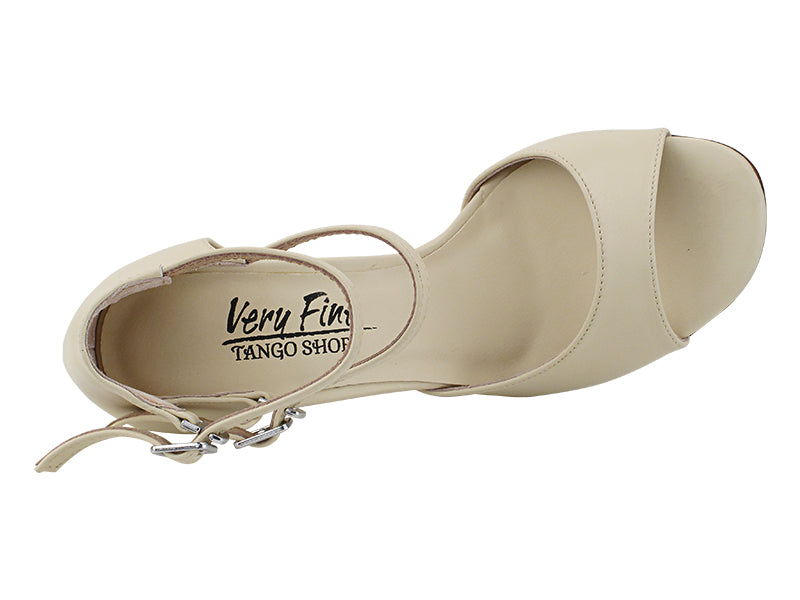 Very Fine VFTango 002 Light Beige Leather Ladies Tango Shoes with Double Strap