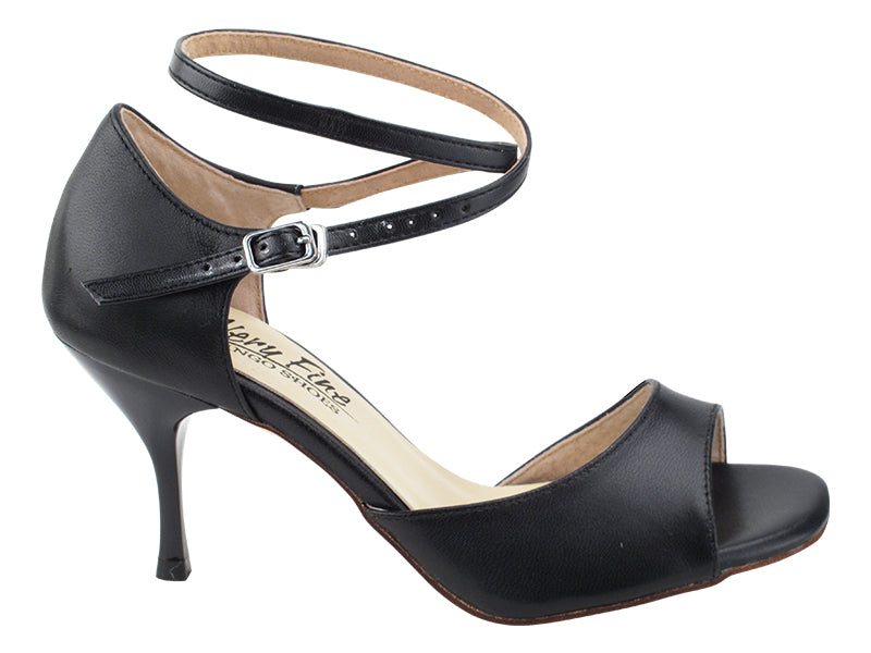 Very Fine VFTango 004 Black Leather Ladies Tango Shoes with Wrap-Around Ankle Strap