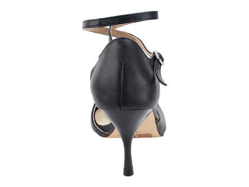 Very Fine VFTango 004 Black Leather Ladies Tango Shoes with Wrap-Around Ankle Strap