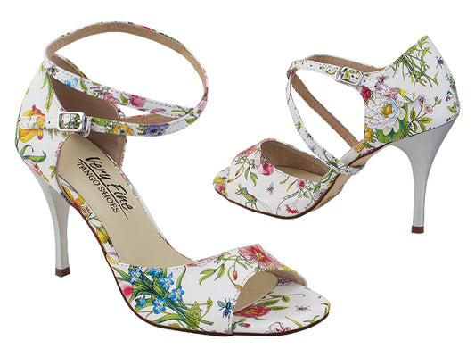 Very Fine VFTango 004 Spring Flower Leather Ladies Tango Shoes with Wrap-Around Ankle Strap