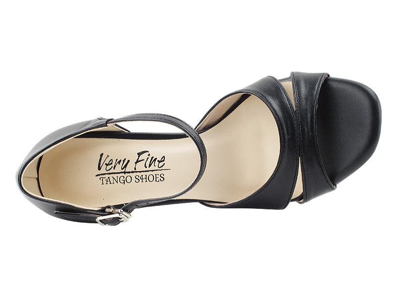 Very Fine VFTango 008 Black Leather Ladies Tango Shoes with Single Ankle Strap