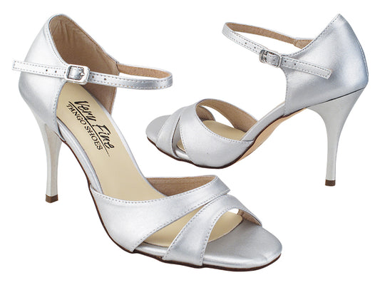 Very Fine VFTango 008 Light Silver Leather Ladies Tango Shoes with Single Ankle Strap