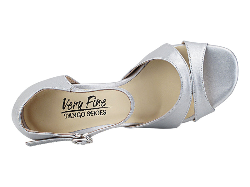 Very Fine VFTango 008 Light Silver Leather Ladies Tango Shoes with Single Ankle Strap