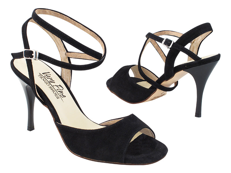 Very Fine VFTango 009 Black Suede Ladies Tango Shoes with Criss Cross Ankle Strap