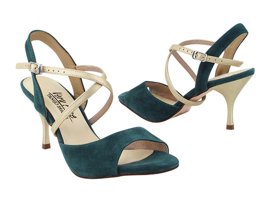Very Fine VFTango 009 Green Suede Ladies Tango Shoes with Criss Cross Ankle Strap and Multiple Widths