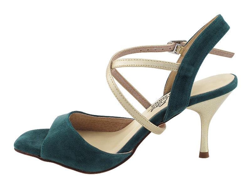 Very Fine VFTango 009 Green Suede Ladies Tango Shoes with Criss Cross Ankle Strap and Multiple Widths