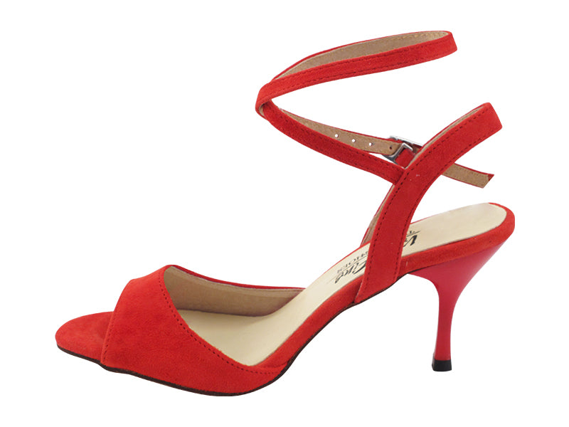 Very Fine VFTango 009 Red Suede Ladies Tango Shoes with Criss Cross Ankle Straps