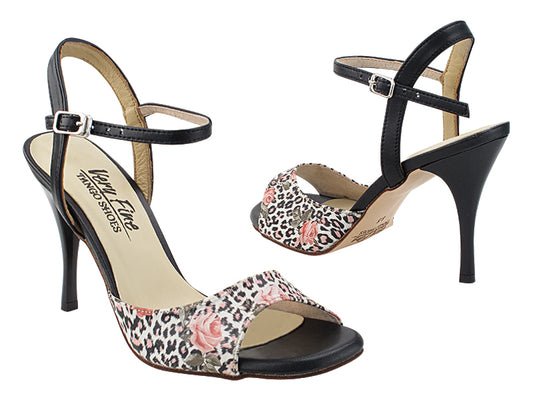 Very Fine VFTango 022 Flower Leopard Leather Ladies Tango Shoes with Single Ankle Strap